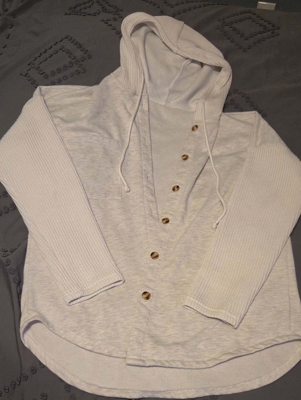 Light Gray Hooded Button-Front Sweater
